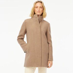 J. CREW Wool Blend City Coat with Button Neck Heather Mushroom Tan Beige 0
